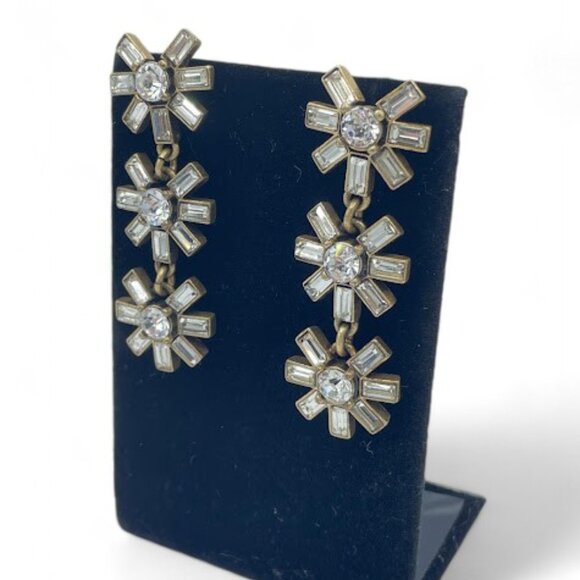 J.Crew Crystal Floral Drop Antiqued Gold Dangle Drop Earrings Long Runway - Picture 10 of 11